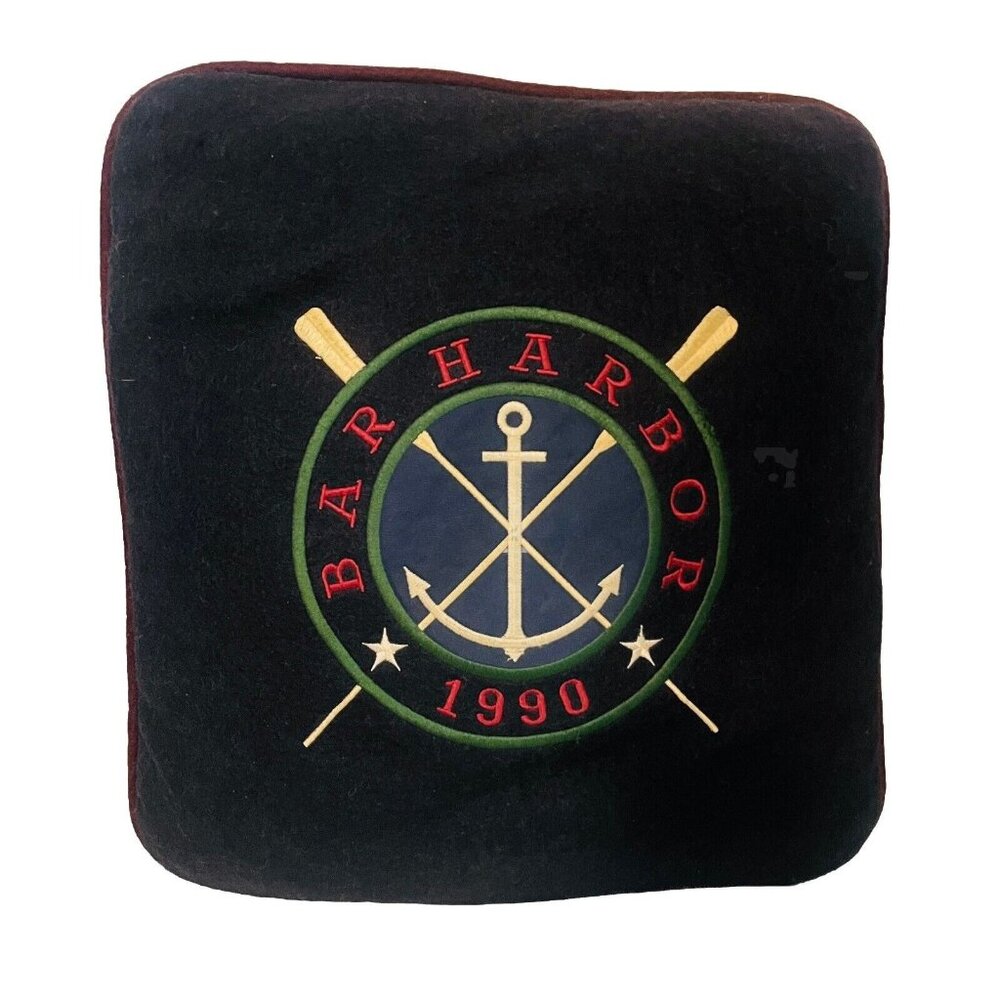 Navy Bar Harbor 1990 Wool Embroidered Star Anchor Ore Throw Pillow 14”